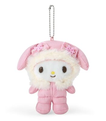 The product title in English is: "Sanrio 247464 Mascot Holder (Fluffy Winter) My Melody Keychain