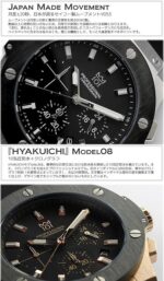 HYAKUICHI 101 Waterproof, 322.8 ft (100 m), Chronograph, Date Display, Silver Black Carbon, Black Leather Strap, Black, Classic - Image 4