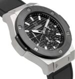 HYAKUICHI 101 Waterproof, 322.8 ft (100 m), Chronograph, Date Display, Silver Black Carbon, Black Leather Strap, Black, Classic - Image 3