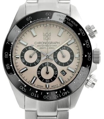 HYAKUICHI 101 Hyakuichi Diver's Chronograph Watch Men's Watch 20 ATM Water Resistant Date Quartz Ceramic Bezel Ivory IV, Ivory, Classic