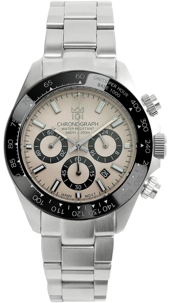 HYAKUICHI 101 Hyakuichi Diver's Chronograph Watch Men's Watch 20 ATM Water Resistant Date Quartz Ceramic Bezel Ivory IV, Ivory, Classic