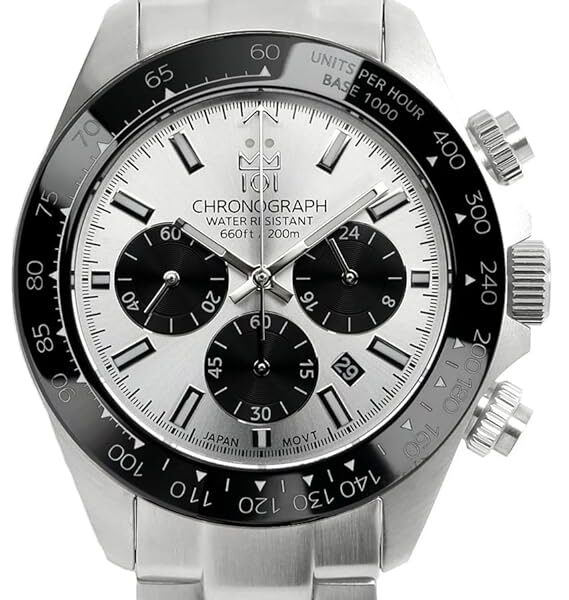 HYAKUICHI 101 Hyakuichi Diver's Chronograph Watch, Men's Watch, Water Resistant to 20 ATM, Date, Quartz, Ceramic Bezel, Silver Panda, SSV, Silver, Bracelet Type