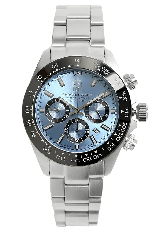 HYAKUICHI 101 Hyakuichi Divers Chronograph Watch, Men's Watch, Water Resistant to 20 ATM, Date Quartz, Ceramic Bezel SIB, Silver, Bracelet Type