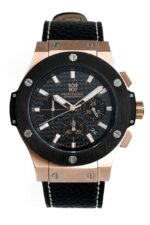 HYAKUICHI 101 Hyakuichi Watch, Waterproof, 322.8 ft (100 m), Chronograph, Date Display, Pink Gold, Carbon, Black Leather Strap, Black, Classic