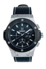 HYAKUICHI 101 Hyakuichi Watch, Waterproof, 322.8 ft (100 m), Chronograph, Date Display, Silver Black Carbon, Black Leather Strap, Black, Classic