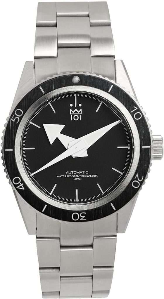 HYAKUICHI 101 Men's Diver's Watch, Made in Japan, Automatic, Waterproof up to 668.4 ft (200 m), Anti-Reverse Rotation, Bezel Watch, 1.6 inches (40 mm), Black, Bracelet Type