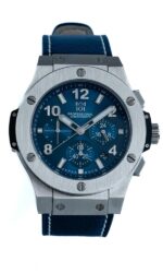 HYAKUICHI 101 New Model Wristwatch, Waterproof, 322.8 ft (100 m), Chronograph, Date Display, Leather Strap, Silver x Midnight Blue, Midnight Blue, Modern