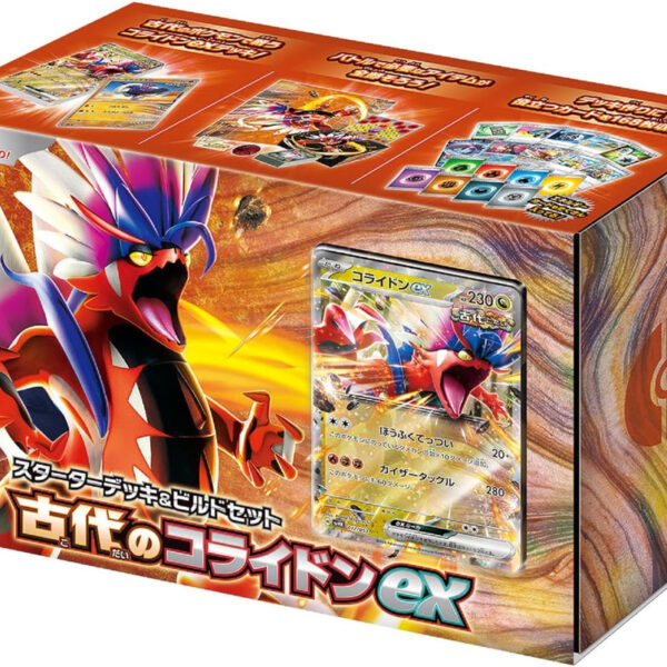 The product title translates to: "Pokémon Card Game Scarlet & Violet Starter Deck & Build Set Ancient Koraidon ex