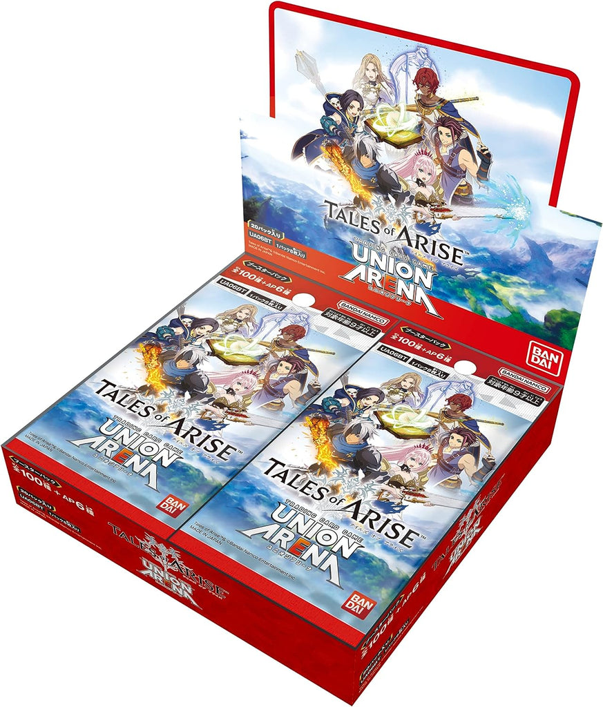 The product title translates to: "UNION ARENA 'Tales of ARISE' Booster Pack UA06BT (1 box: 20 packs)