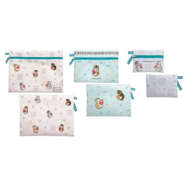 The product title "mofusand 3連ポーチ(もも)" translates to "mofusand 3-way Pouch (Peach)" in English