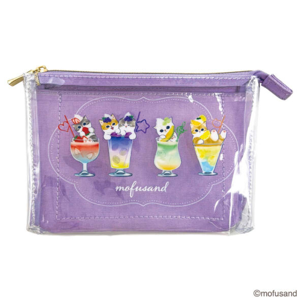 The product title "mofusand 3ポケットポーチ カラフルソーダ" translates to "mofusand 3-Pocket Pouch Colorful Soda" in English