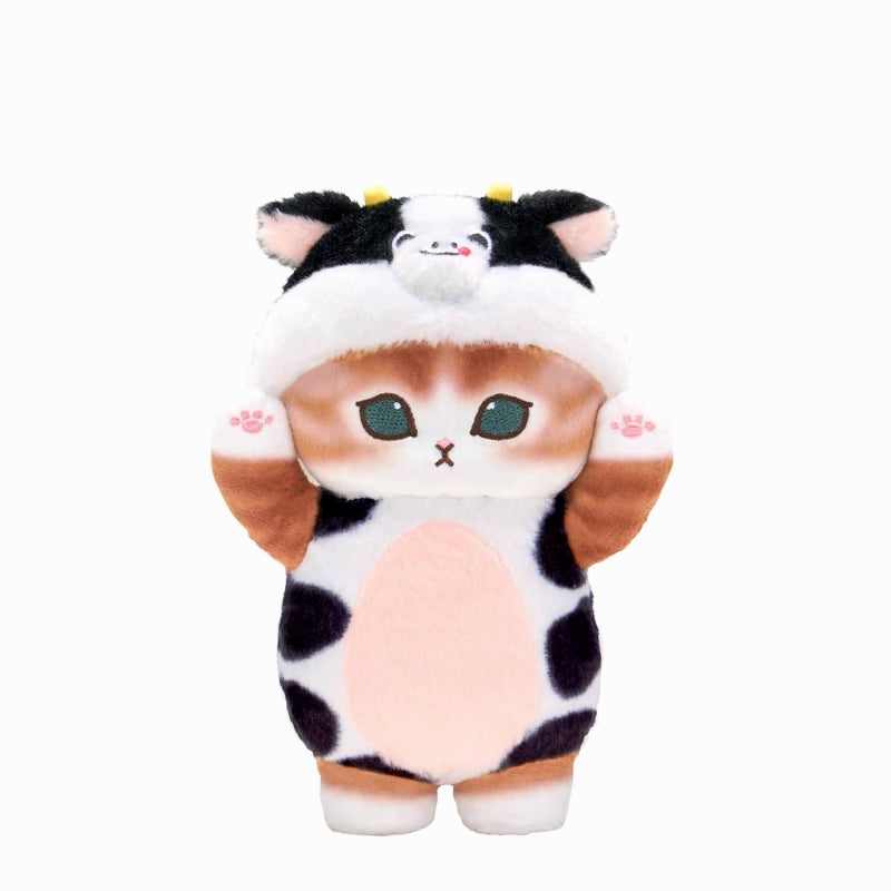 The product title "mofusand 着ぐるみにゃん ぬいぐるみSS(うし)" translates to "Mofusand Kigurumi Cat Plush Toy SS (Cow)" in English