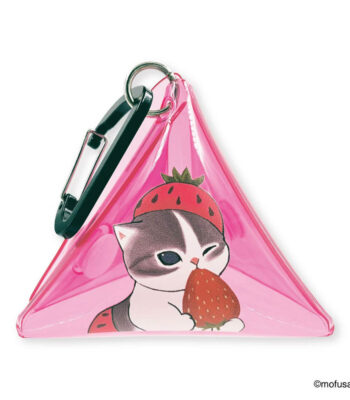 The product title "mofusand クリア三角ポーチ(いちごにゃん)" translates to "mofusand Clear Triangle Pouch (Strawberry Cat)" in English