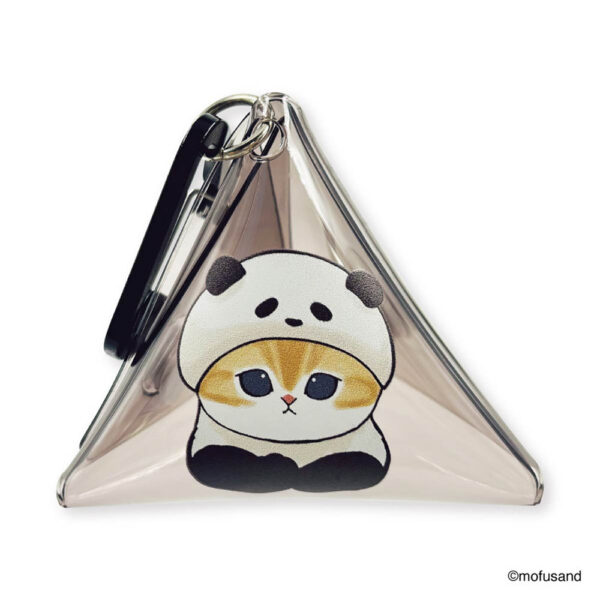 The product title "mofusand クリア三角ポーチ(パンダにゃん)" translates to "mofusand Clear Triangle Pouch (Panda Cat)" in English