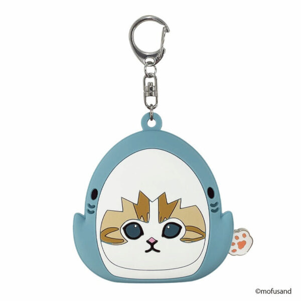 The product title "mofusand ミニシリコンポーチ(サメにゃん)" translates to "mofusand Mini Silicone Pouch (Shark Cat)" in English