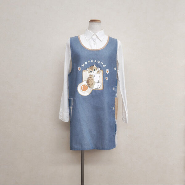 The product title translates to "Mofusand Apron (Egg Toast Cat Navy)" in English