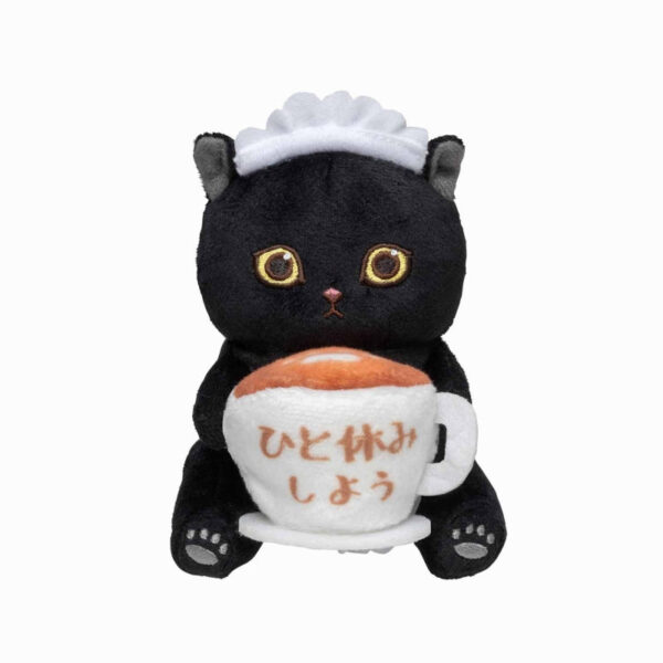 The product title translates to "Mofusand Cat Watching Desktop Hook Plush Toy (Black Cat Maid)