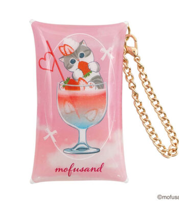 The product title translates to "Mofusand Clear Multi Case S with Chain - Colorful Soda
