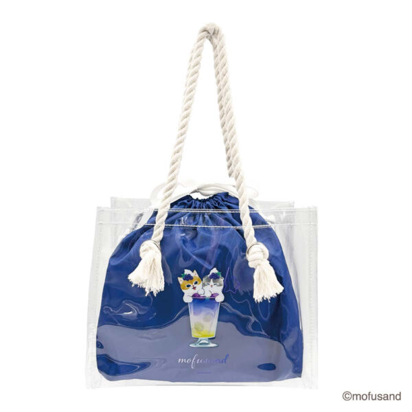 The product title translates to "Mofusand Clear Tote with Drawstring - Colorful Soda