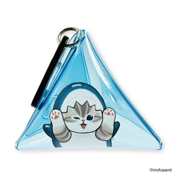 The product title translates to "Mofusand Clear Triangle Pouch (Shark Cat)