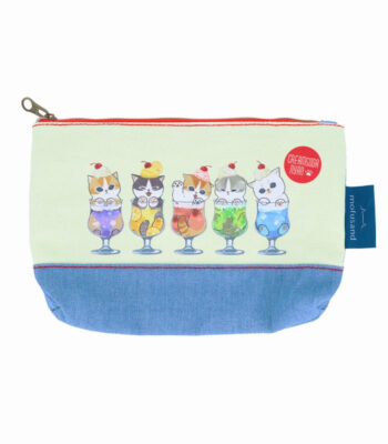The product title translates to "Mofusand Denim Pouch Flat (Cream Soda Cat)