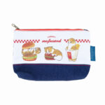 The product title translates to "Mofusand Denim Pouch Flat (Hamburger Cat)" in English