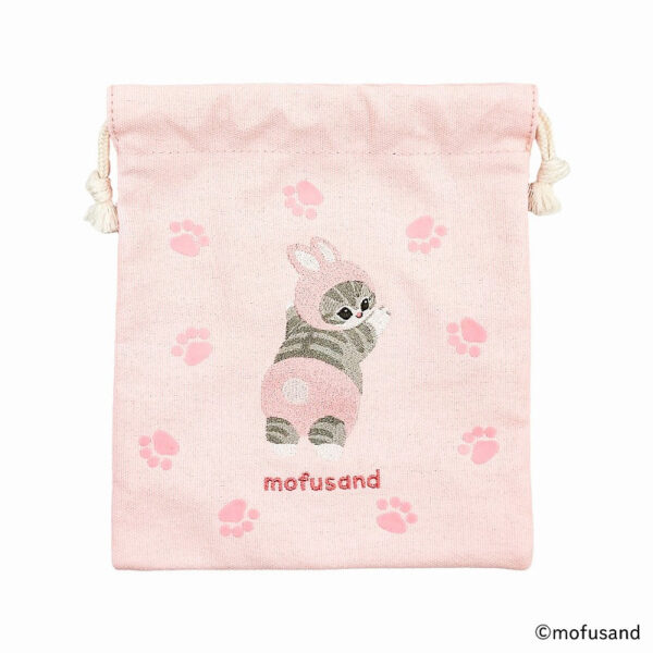 The product title translates to "Mofusand Drawstring Pouch Flocked (Usanyan)" in English