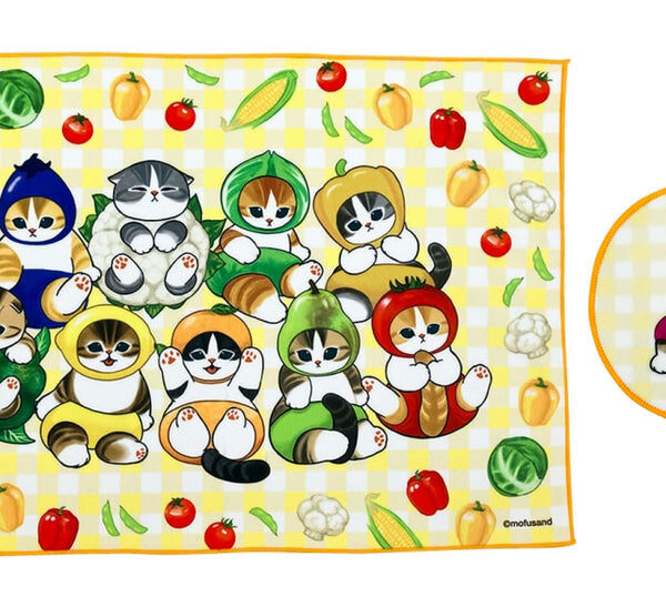 The product title translates to "Mofusand Fluffy Market Coaster & Placemats" in English