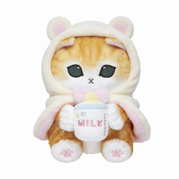 The product title translates to: "Mofusand Hooded! Fluffy Poncho Cat Plush Toy (Cuddly Bear)