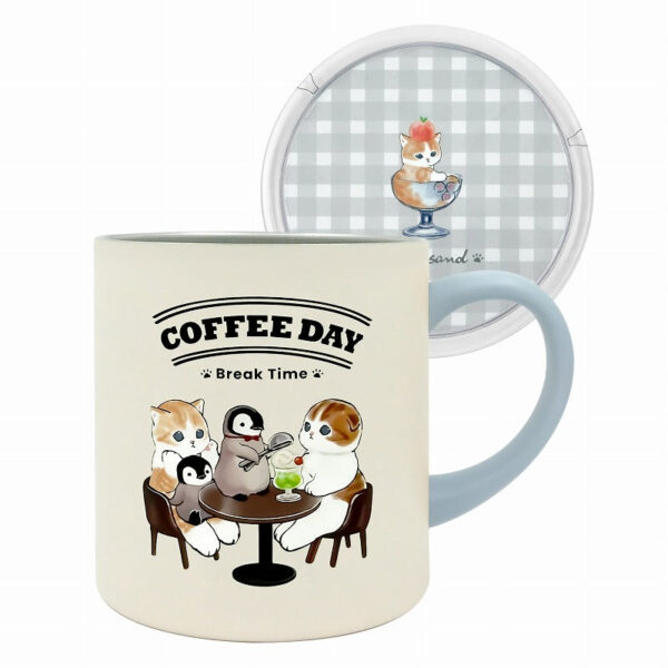 The product title translates to "Mofusand Lid Mug 400ml (Cafe)" in English