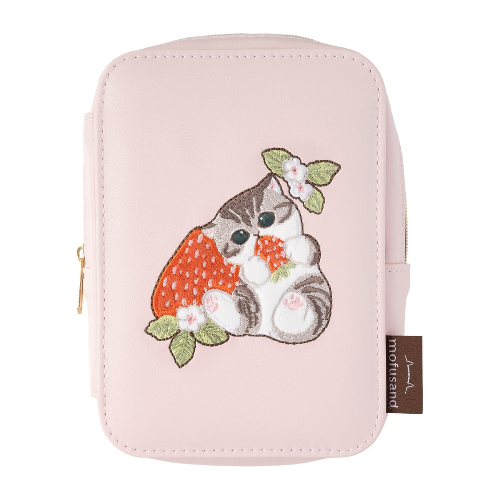 The product title translates to "Mofusand Mirror-Equipped Acrylic Stand Pouch (Pink)" in English