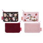 The product title translates to "Mofusand One-Sided Mesh Pouch Set of 2 (Strawberry)