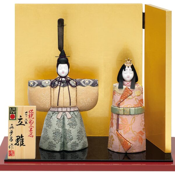 Standing Hina Dolls with Gold High Round Base (ひな人形)