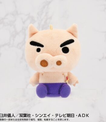 The product title translates to "Crayon Shin-chan PlayCharm Buriburi Zaemon Shop Plush