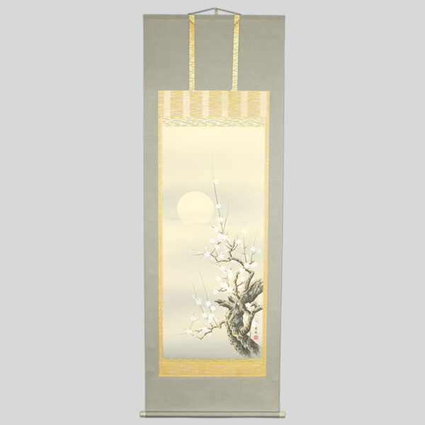The product title in English is: "Japanese Hanging Scroll Kakejiku Eisho Saito 'White Plum Blossoms with the Wintry Moon'