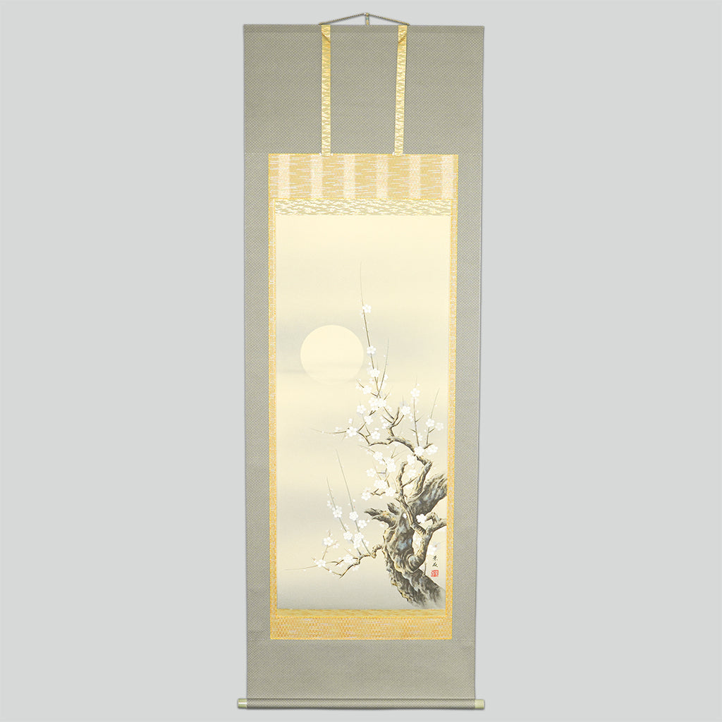 The product title in English is: "Japanese Hanging Scroll Kakejiku Eisho Saito 'White Plum Blossoms with the Wintry Moon'